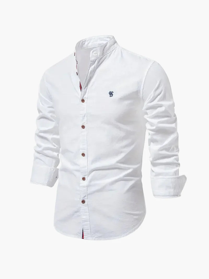 Chemise décontractée à col montant manches longues pour hommes – Chemise business & casual moderne
