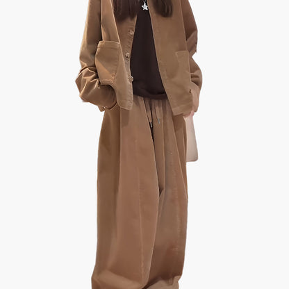 Survêtement élégant femme à jambes larges pour automne/hiver – Ensemble deux-pièces streetstyle ample