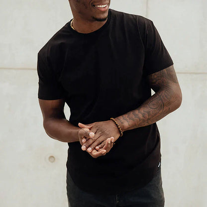 Sommar T-shirt Herr – Drop Cut Basic Shirt med Rundhals & Längre Skärning