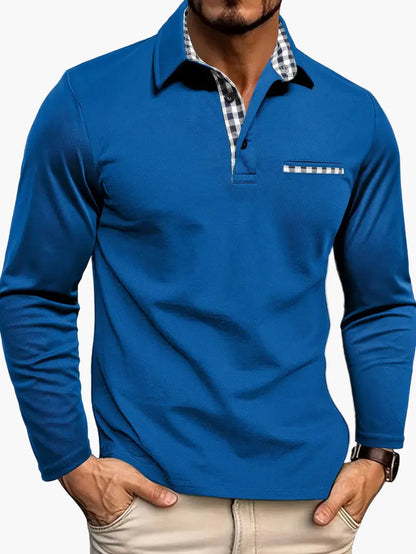 Polo Uomo a Manica Lunga Slim Fit con Accenti a Quadri – Versatile e Stilosa per Quotidiano e Business