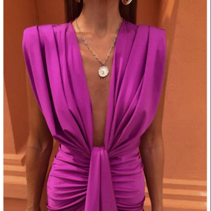 Robe de soirée élégante pour femmes avec décolleté en V profond et drapé – Parfaite pour occasions spéciales