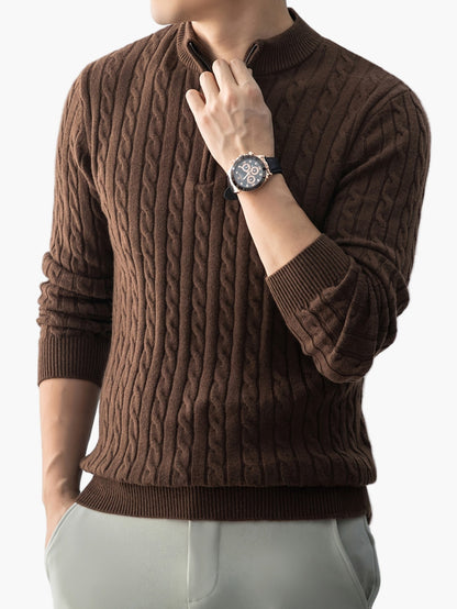 Herren Strickpullover mit Zopfmuster und Stehkragen – Modischer Freizeit-Look für Herbst und Winter