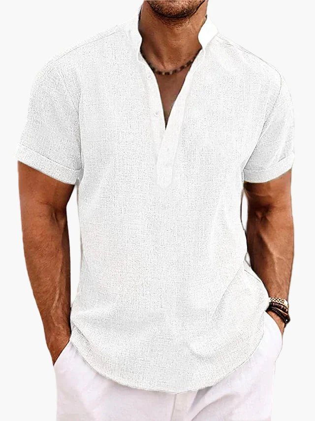 Camiseta Henley de manga corta para hombre – Camisa casual moderna para verano, vacaciones y diario