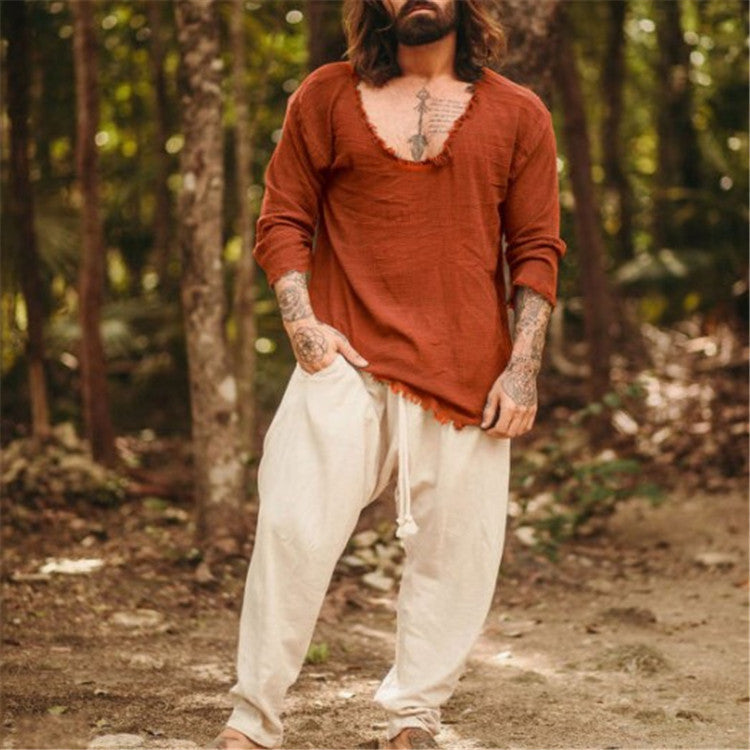 Christopher – Lässiges Shirt mit fransigem Rundhalsausschnitt in uni