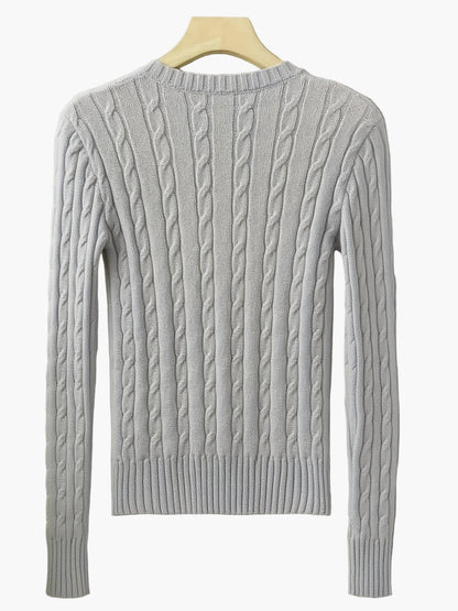 Damen Pullover im Zopfmuster mit V-Ausschnitt – Modischer Freizeit Strickpullover