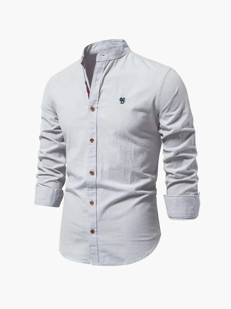 Chemise décontractée à col montant manches longues pour hommes – Chemise business & casual moderne
