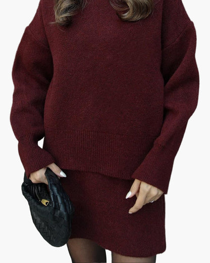 Damen Strickset mit Pullover und Minirock – Modischer Herbst Winter Look, Lässig & Elegant