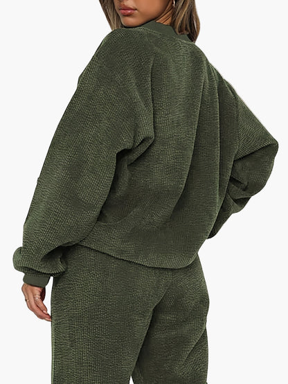 Conjunto de dos piezas de ocio para mujer – Conjunto lounge oversize casual con suéter y pantalón de chándal