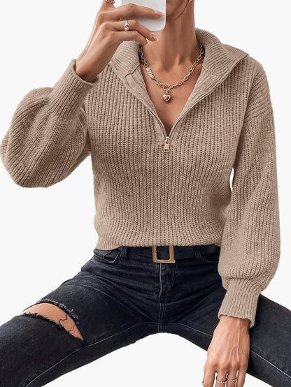 Damen Strickpullover mit Reißverschluss und lässigem Kragen – Modischer Freizeit-Look
