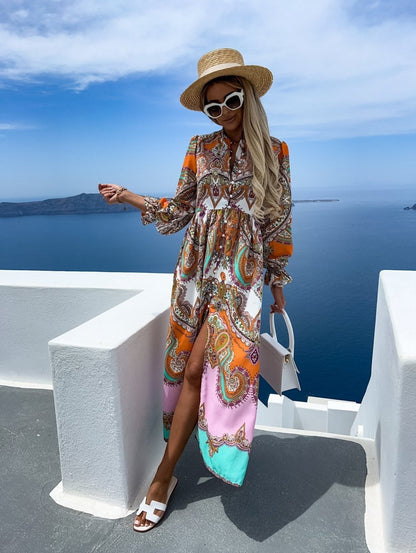 Barbara – Vintage sukienka boho z nadrukiem