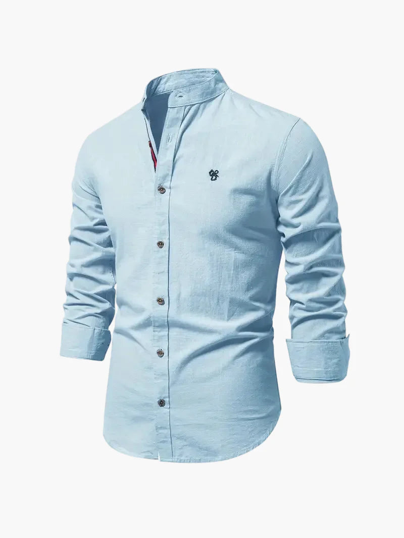 Chemise décontractée à col montant manches longues pour hommes – Chemise business & casual moderne