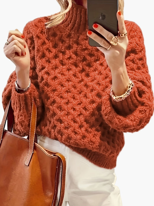 Damen Pullover im Strickdesign – Modischer Herbst/Winter Freizeitpulli mit Strukturmuster und Stehkragen
