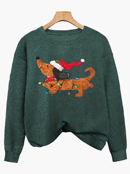 Damen Weihnachtspullover mit Dackel-Motiv – Lustiger Casual Ugly Christmas Sweater