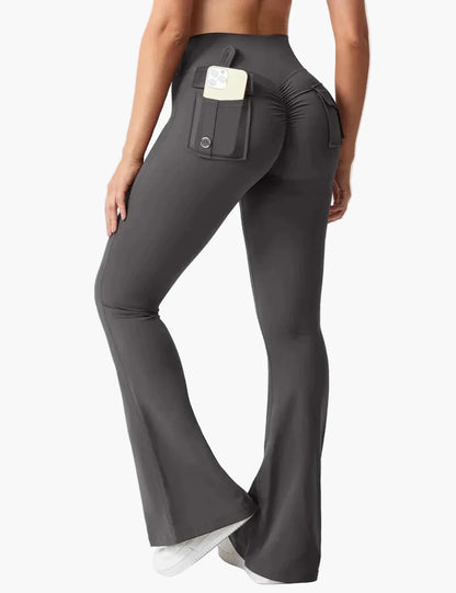 Dam Butt-Lift Cargo Fitnessleggings – Bootcut-stil för träning & fritid