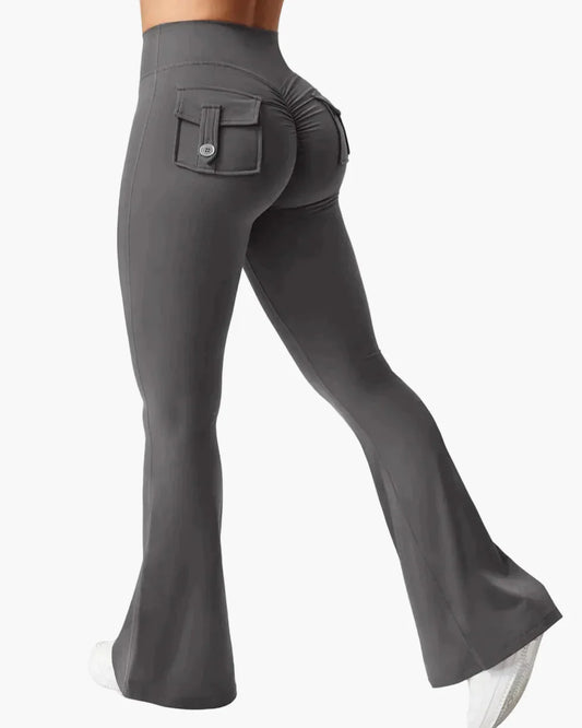 Dam Butt-Lift Cargo Fitnessleggings – Bootcut-stil för träning & fritid