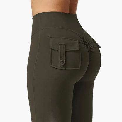 Dam Butt-Lift Cargo Fitnessleggings – Bootcut-stil för träning & fritid