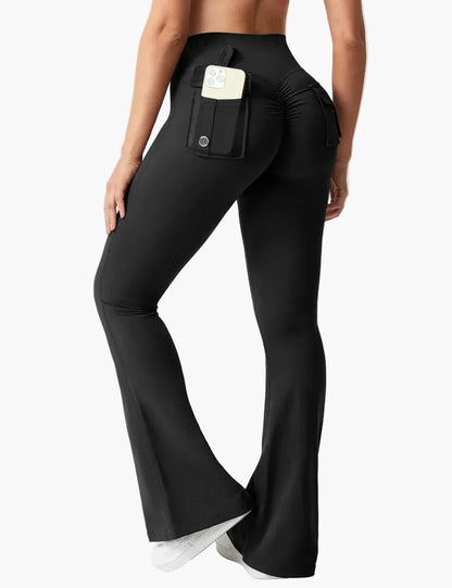Dam Butt-Lift Cargo Fitnessleggings – Bootcut-stil för träning & fritid