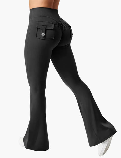 Dam Butt-Lift Cargo Fitnessleggings – Bootcut-stil för träning & fritid