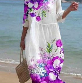 Ann – Sukienka z nadrukiem kwiatowym i okrągłym dekoltem