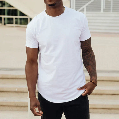 Sommar T-shirt Herr – Drop Cut Basic Shirt med Rundhals & Längre Skärning