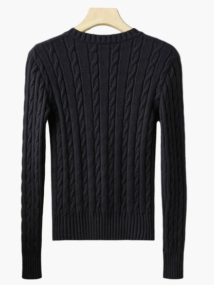 Damen Pullover im Zopfmuster mit V-Ausschnitt – Modischer Freizeit Strickpullover