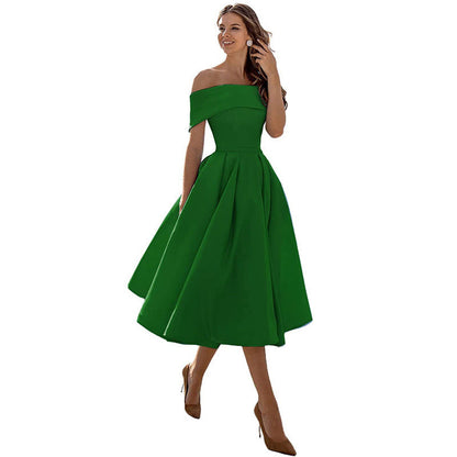 Schulterfreies Sommerkleid Damen – Luftiges elegantes Satin Cocktailkleid