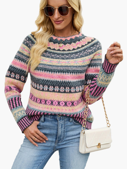 Damen Strickpullover mit skandinavischem Muster – Eleganter Winterpullover für Alltag & Freizeit