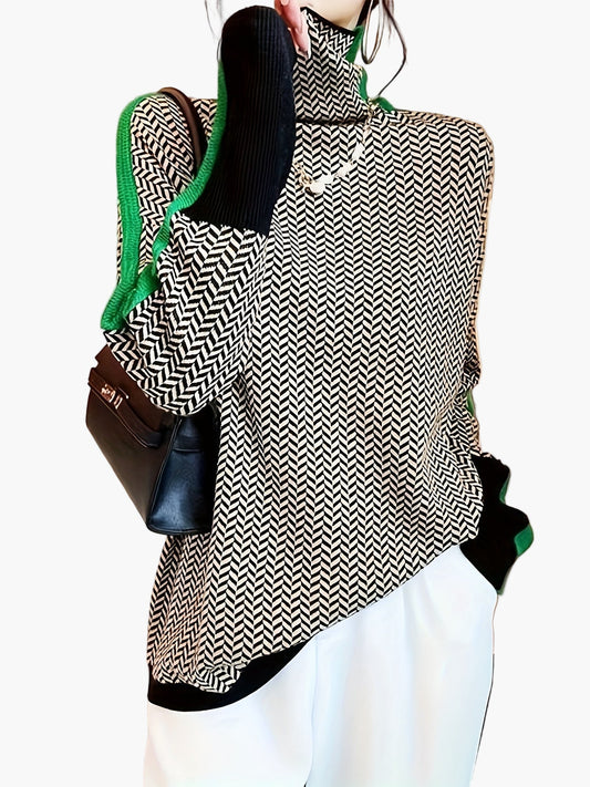 Damen Pullover Elegant mit Muster und Stehkragen – Herbst/Winter Freizeitmode