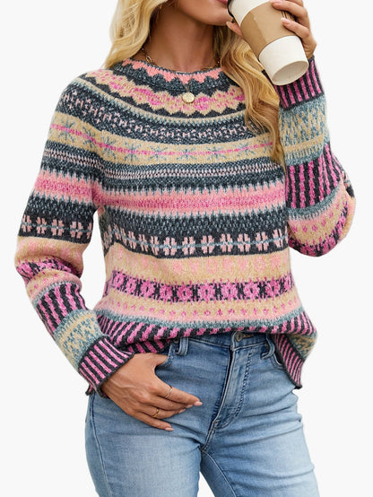 Damen Strickpullover mit skandinavischem Muster – Eleganter Winterpullover für Alltag & Freizeit