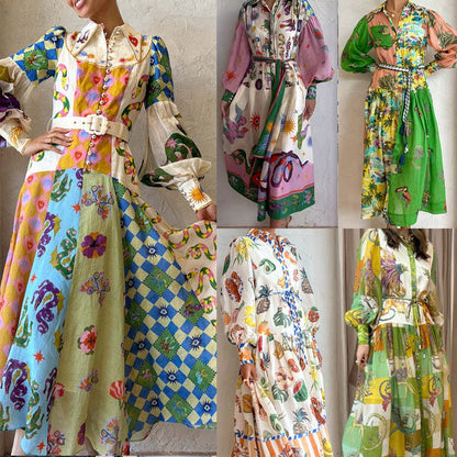 Christina – Abito da spiaggia a-line con cintura e maniche a lanterna lunghe