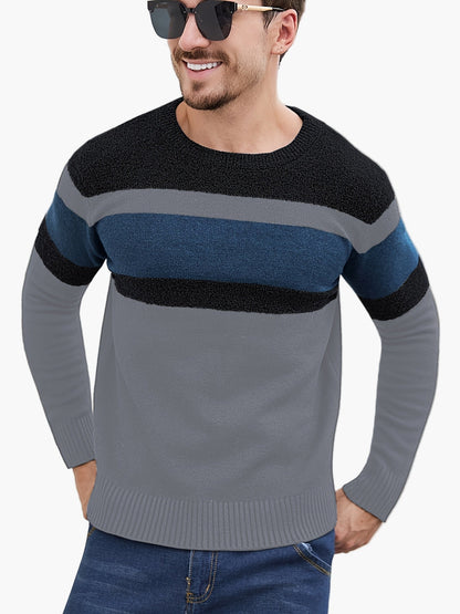 Herren Pullover mit modernen Streifen – Stilvoller Freizeit-Look für Herbst und Winter