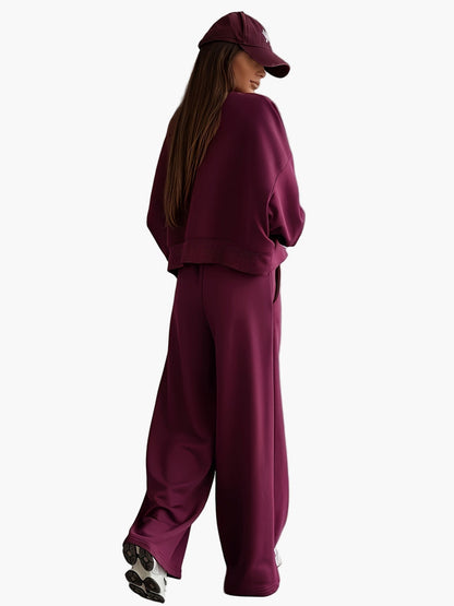 Conjunto de sudadera oversize y pantalón ancho para mujer – Estilo urbano cómodo para día a día y viajes