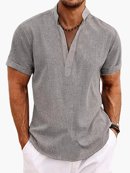 Camiseta Henley de manga corta para hombre – Camisa casual moderna para verano, vacaciones y diario