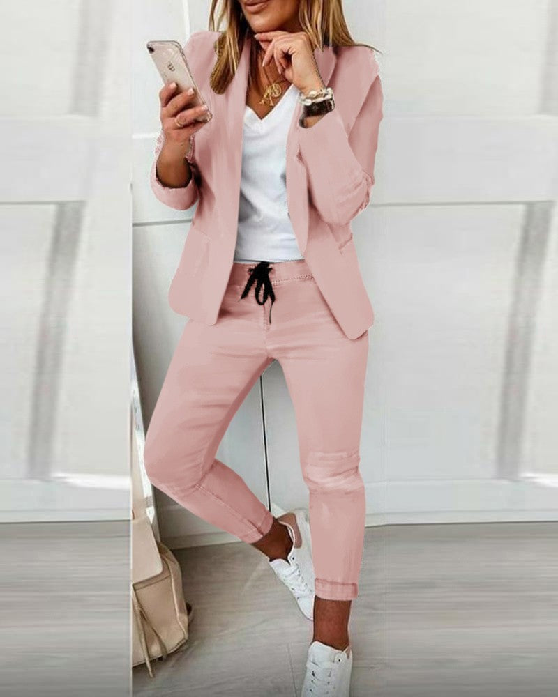 Damen Blazer Jogginganzug – 2-teiliges Set in Rosa | Elegant & Bequem