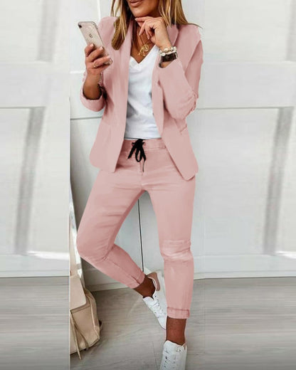 Damen Blazer Jogginganzug – 2-teiliges Set in Rosa | Elegant & Bequem