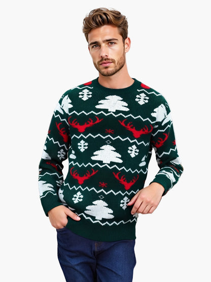 Herren Weihnachts-Pullover mit Rentier- und Tannenbaum-Muster, ideal für festliche Partys und Winter