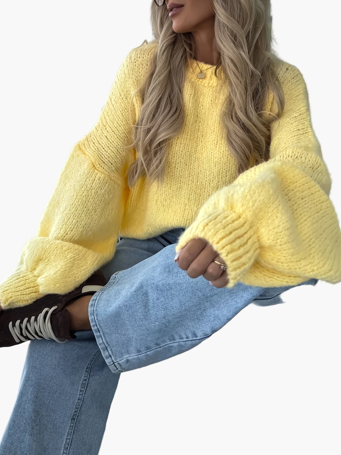 Damen Oversize Strickpullover mit Ballonärmeln – Lässiger Herbst/Winter Look