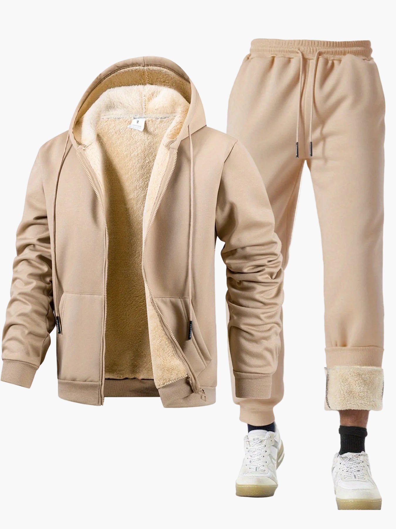 Herren Fleece Gefütterter Kapuzenpullover Jogginganzug Set – Komfortabler Freizeitanzug für Herbst & Winter