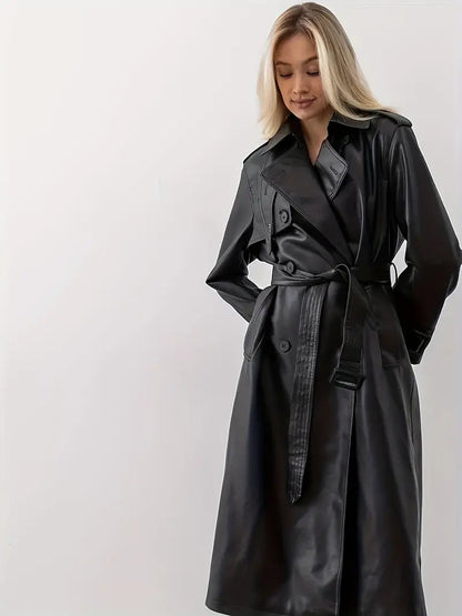 Damen Trenchcoat – Eleganter langer Mantel mit Gürtel und breitem Revers – Modischer Look für Alltag und Business