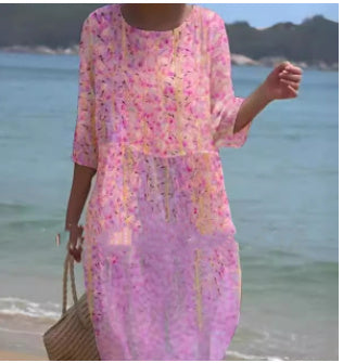 Ann – Sukienka z nadrukiem kwiatowym i okrągłym dekoltem