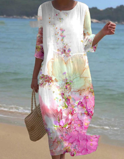 Ann – Sukienka z nadrukiem kwiatowym i okrągłym dekoltem