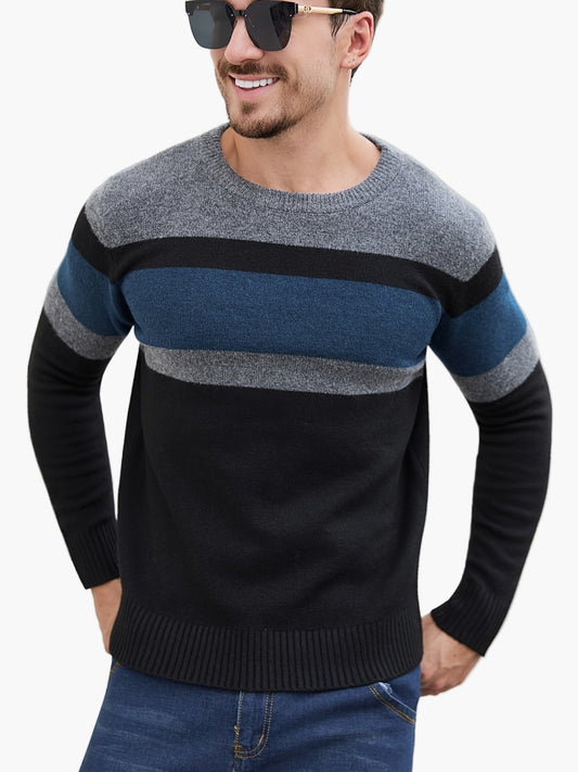Herren Pullover mit modernen Streifen – Stilvoller Freizeit-Look für Herbst und Winter