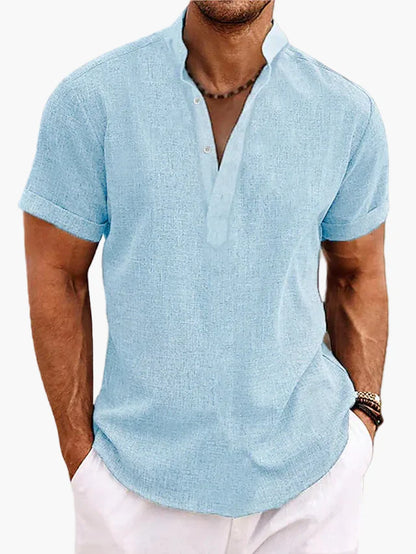 Camiseta Henley de manga corta para hombre – Camisa casual moderna para verano, vacaciones y diario