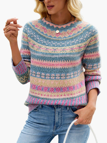 Damen Strickpullover mit skandinavischem Muster – Eleganter Winterpullover für Alltag & Freizeit