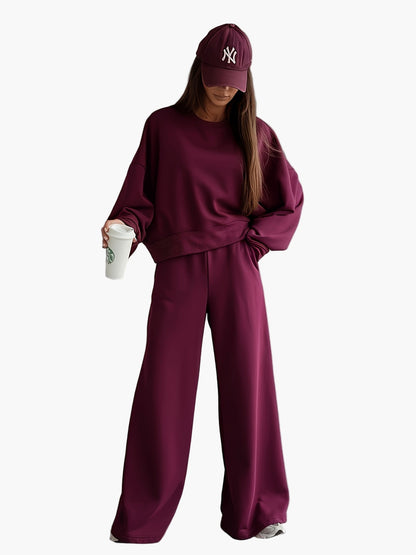 Conjunto de sudadera oversize y pantalón ancho para mujer – Estilo urbano cómodo para día a día y viajes