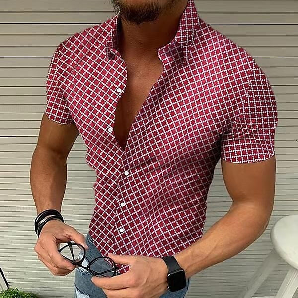 Chris – Camisa de hombre de manga corta con patrón de cuadros en tallas grandes