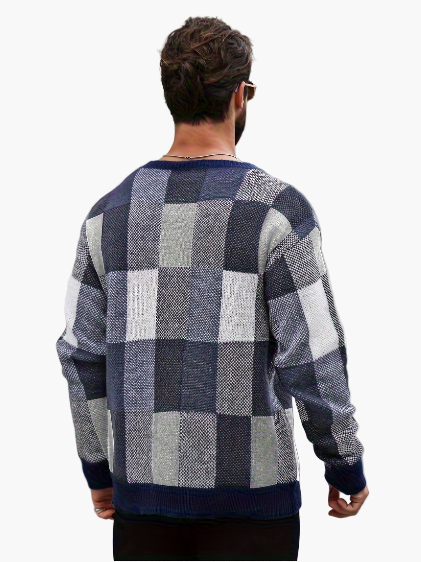 Herren Grobstrick Pullover Kariert Lässiger Style für Herbst und Winter