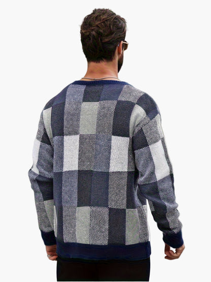 Herren Grobstrick Pullover Kariert Lässiger Style für Herbst und Winter