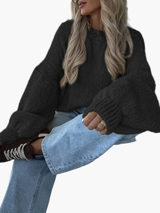 Damen Oversize Strickpullover mit Ballonärmeln – Lässiger Herbst/Winter Look