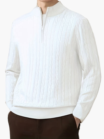 Herren Half-Zip Pullover mit Zopfmuster – Stilvoller Freizeit-Sweater für Herbst und Winter